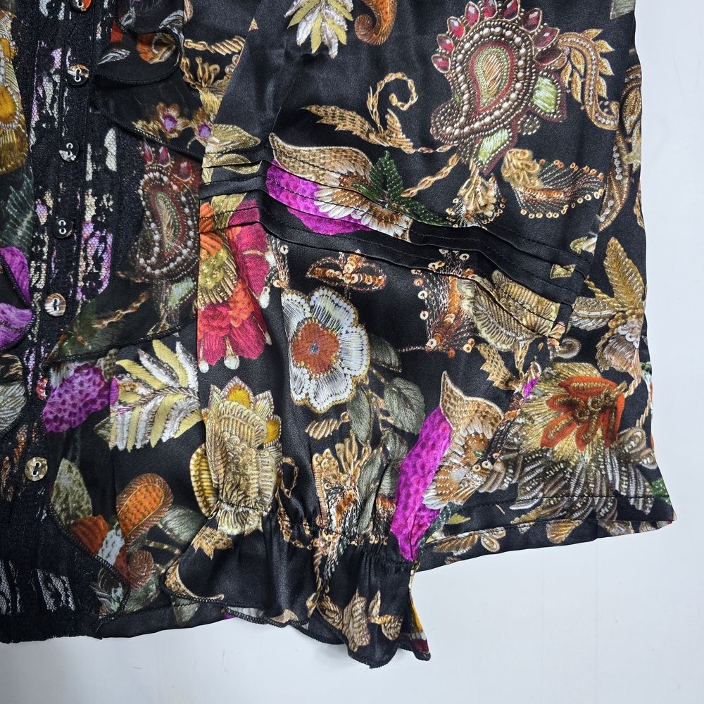 Johnny Was Claudia Black Floral Button-Front Peasant Blouse - Picture 4 of 6